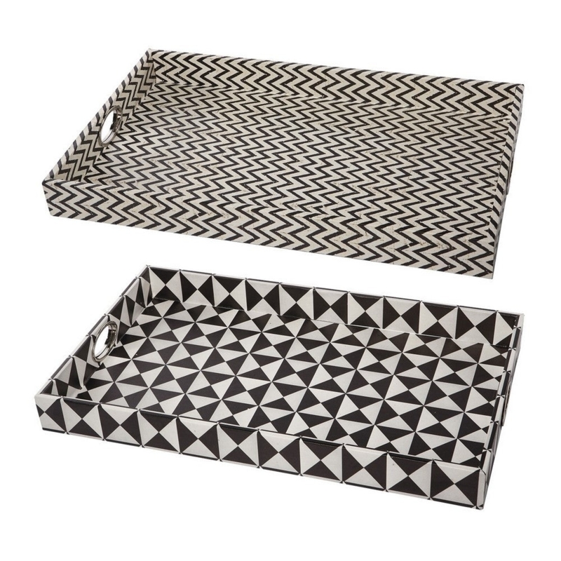 Decorative Trays Art Deco Motif Black White Wood Frame
