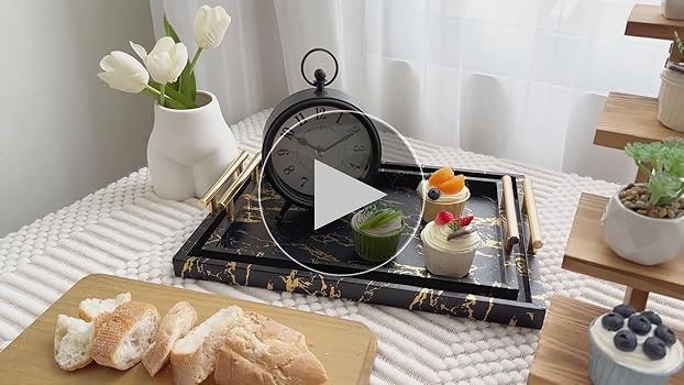 Decorative Trays Glam White Marble Gold Handles Vanity Organizer Set