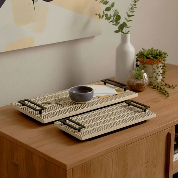 Decorative Trays Modern Monochrome Chevron Print Wood Handles Set