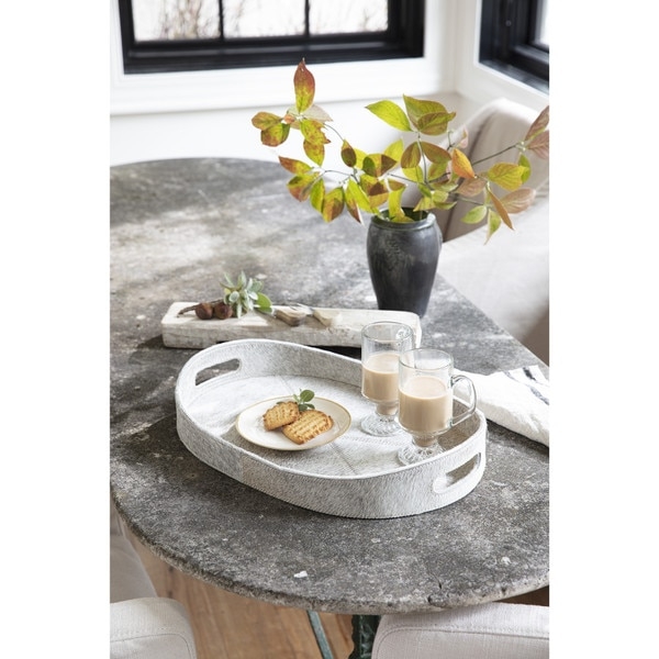 Decorative Trays, Nested Set, Grey Hair-on-Hide with Silver Metal Handles