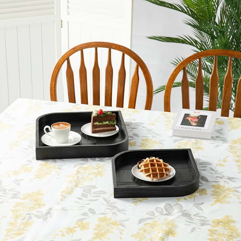 Decorative Trays Organic Leaf Shape Natural Wood Grain Modern Decor