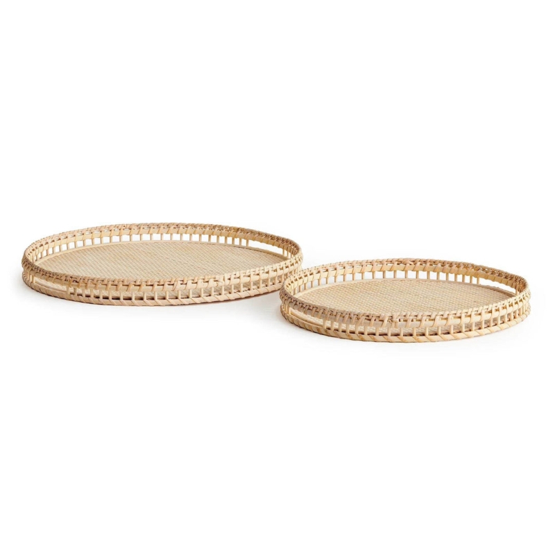 Decorative Trays Set Woven Fiber High Sides Integrated Handles Natural