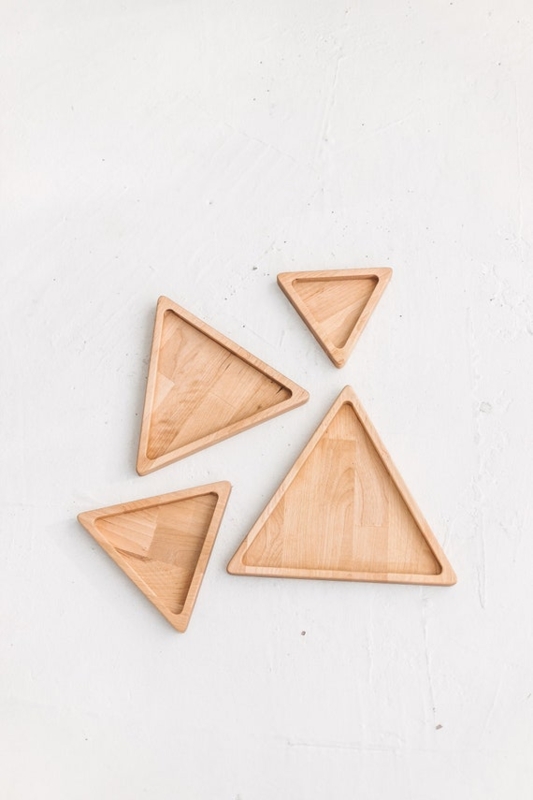Decorative Trays Triangular Shape Natural Wood Set