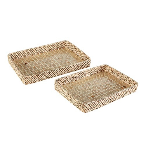 Decorative Trays Two Tone Cream Brown Geometric Inlay