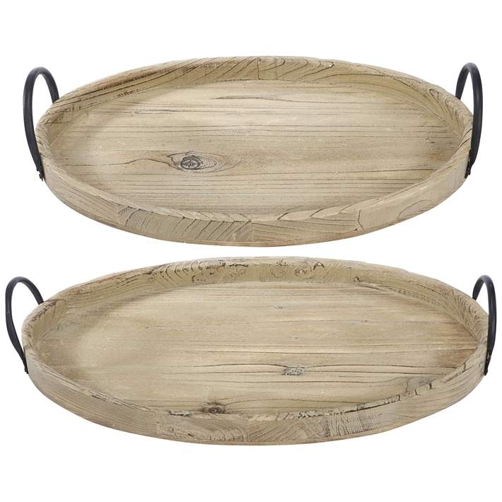 Decorative Trays Vintage Farmhouse Wood Nesting Set Metal Handles