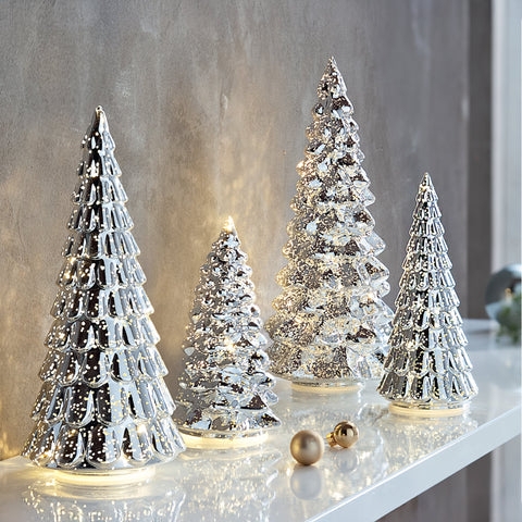 Decorative Trees: Set of 4 Frosted Conical Shapes with Internal Lighting.