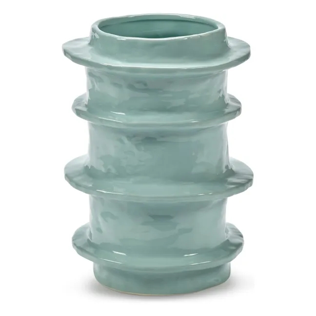 Decorative Vase Matte Granular Terracotta Finish Fin Handles Sculptural