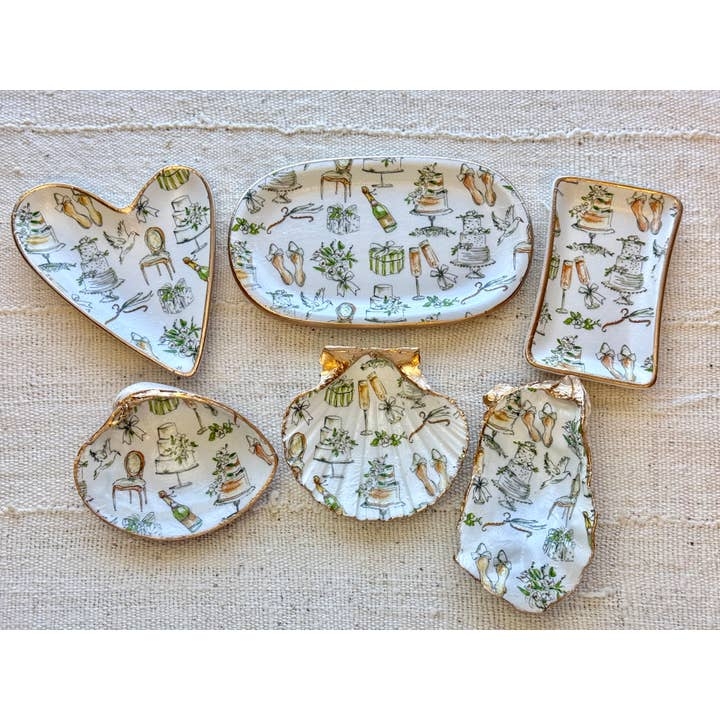 Decoupaged Oyster Shell Trinket Dish Set with Gilded Edges.