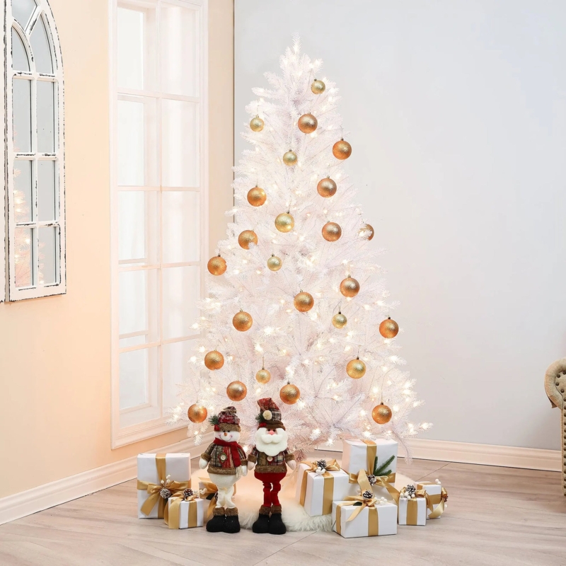 Dense Artificial Christmas Tree Pre-Lit with Warm Ambient Lights