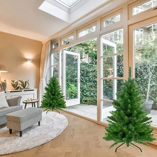 Dense PVC Artificial Christmas Tree Unlit Conical Metal Stand