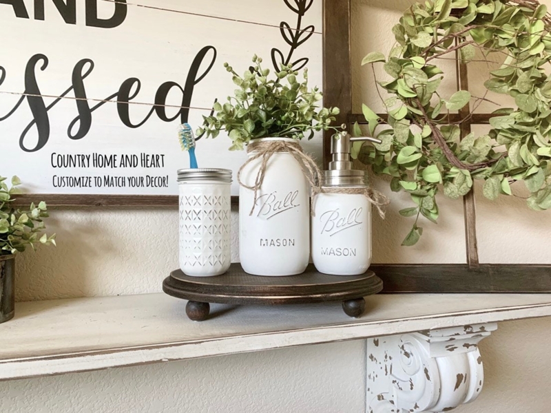 Distressed Vanity Tray with Knob Legs, Modern Farmhouse Bathroom