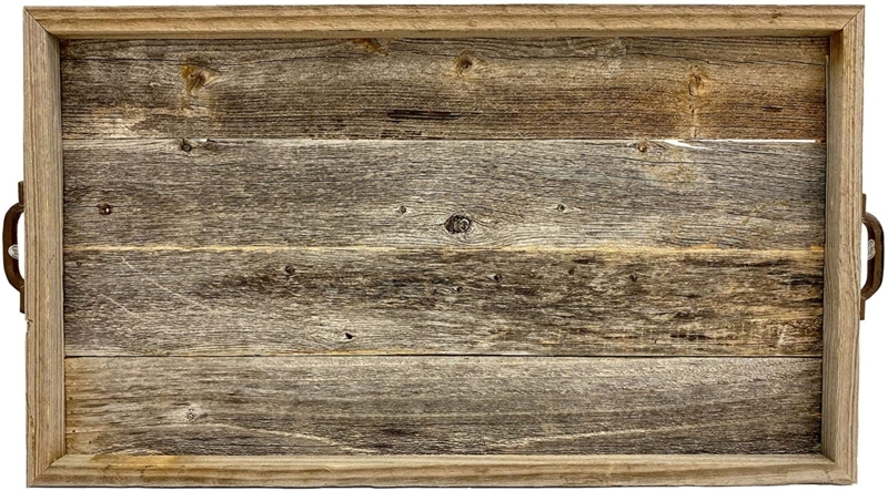 Distressed Wood Decorative Tray featuring Metal Corner Accents