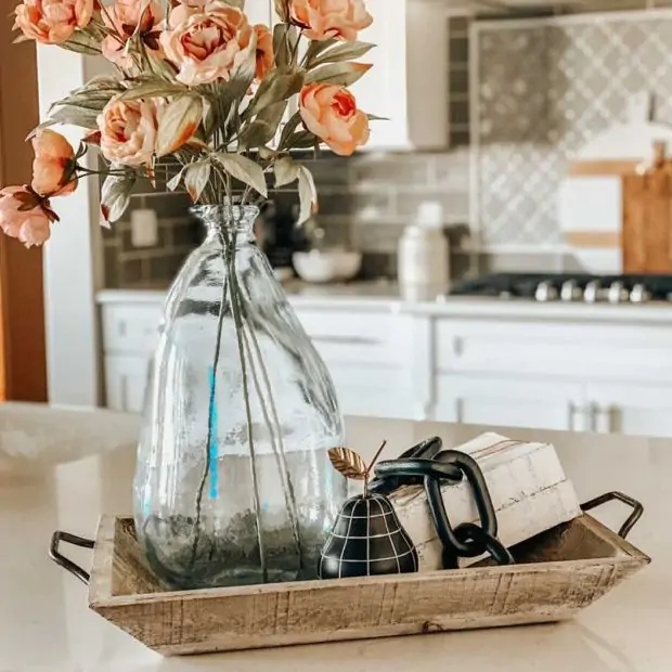 Distressed Wood Serving Tray with Unique Horseshoe Style Handles