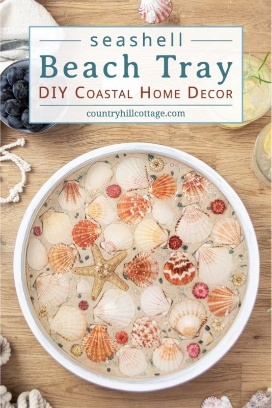DIY Coastal Serving Tray with Seashell Inlay and Starfish Accent
