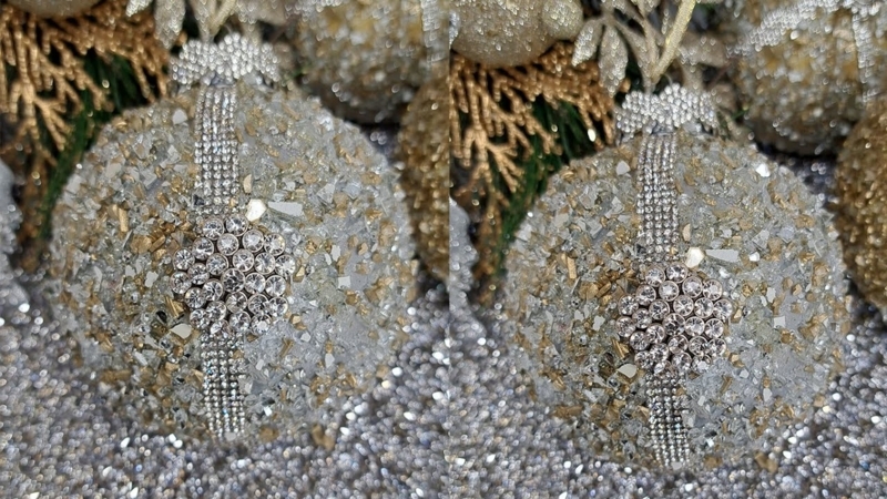 DIY Glam Christmas Ornaments with Faceted Metallic Finish and Pearl Bead Accents