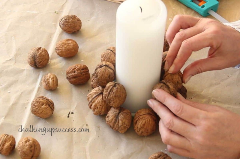 DIY Rustic Walnut Shell Candle Holder Wreath, Organic Bumpy Texture