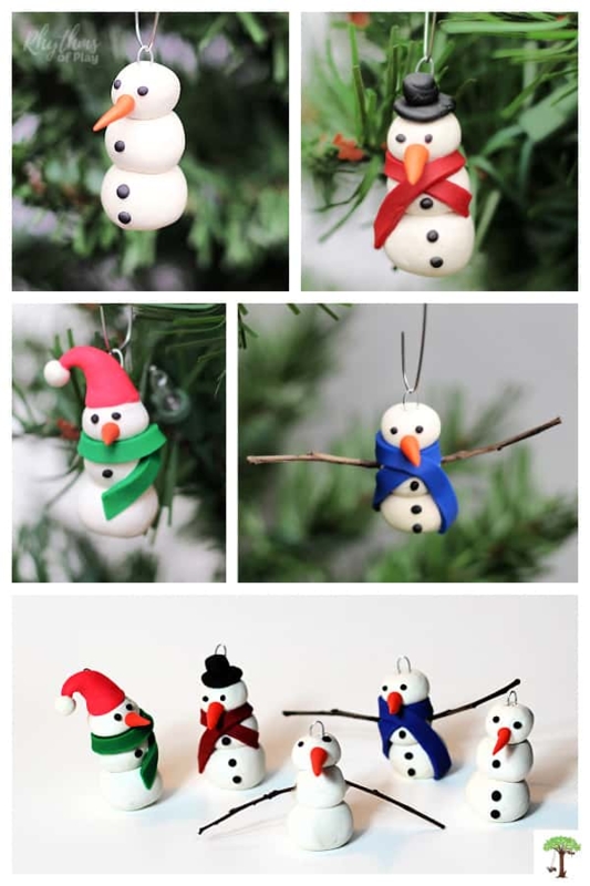 DIY Snowman Ornaments, Hand-Painted Clay-Like Craft Idea