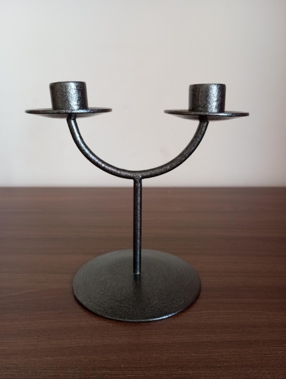 Double Candle Holder Continuous Line Geometric Matte Iron Finish