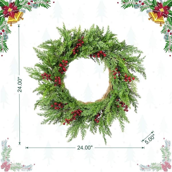 Dripping Wreath Cedar Foliage Berry Clusters Traditional Holiday