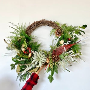 Earthy Boho Wreath with Pampas-Like Grass and Mustard Accents