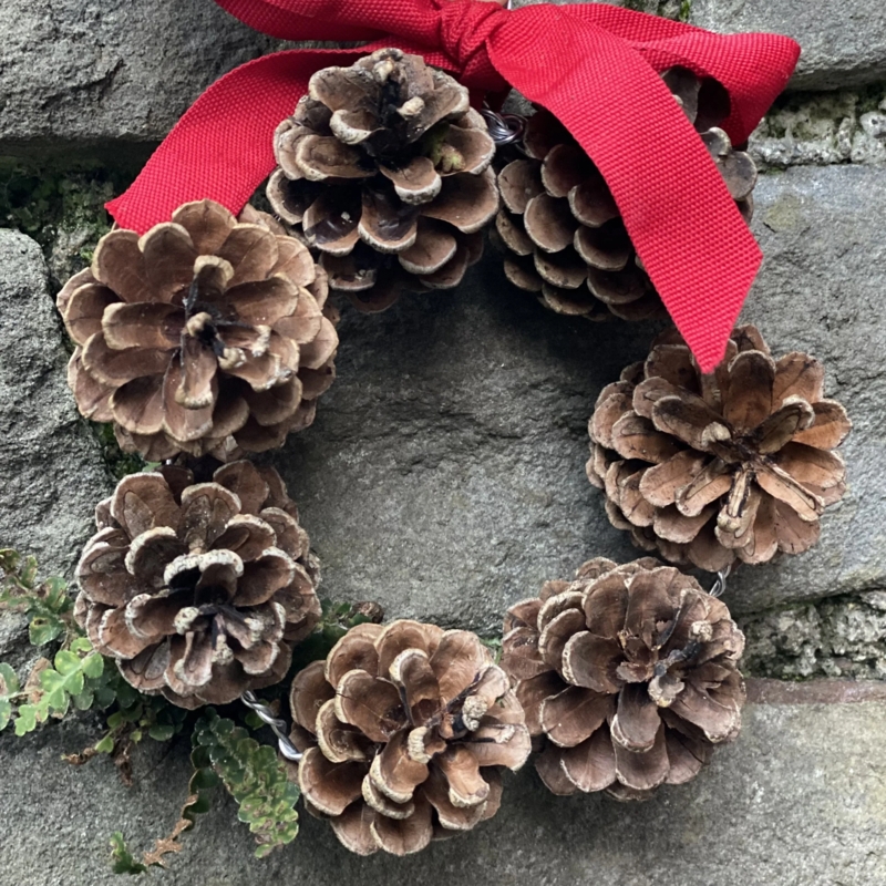 Earthy Pinecone Wreath with Evergreen Sprigs and Red Berries Outdoor Decor
