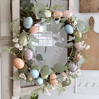 Easter Egg Wreath with Pastel Speckled Eggs and Airy Foliage