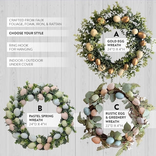 Easter Wreath with Pastel Eggs, Festive Spring Front Door Decor Idea
