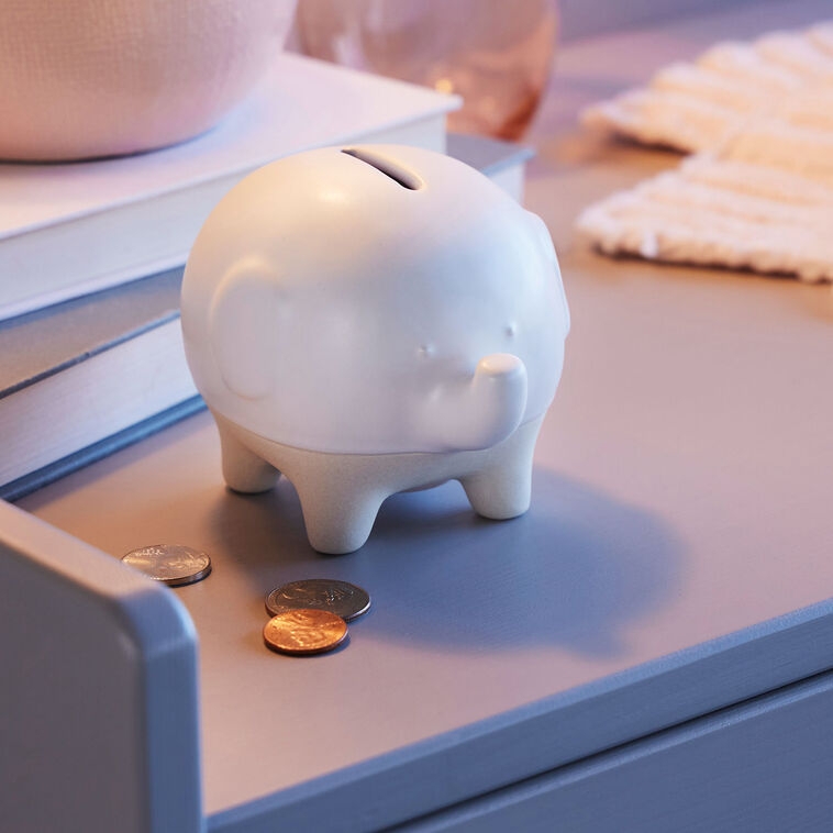Elephant Money Bank Elephant Shape Matte Gray Finish Upward Trunk