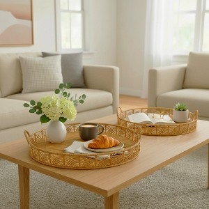 Espresso Finish Nested Decorative Tray Set Slatted Circular Texture