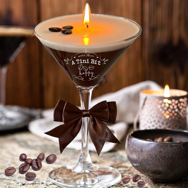 Espresso Martini Scented Candle, Martini Glass Vessel, Layered Wax Decor