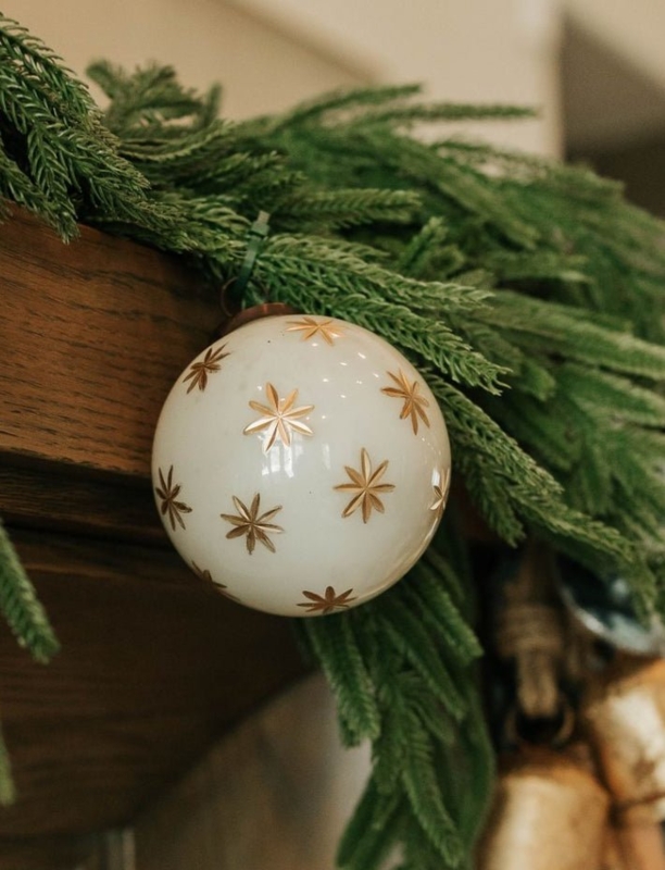 Etched Ball Ornament Star Motif Satin Finish Traditional Celestial Tree