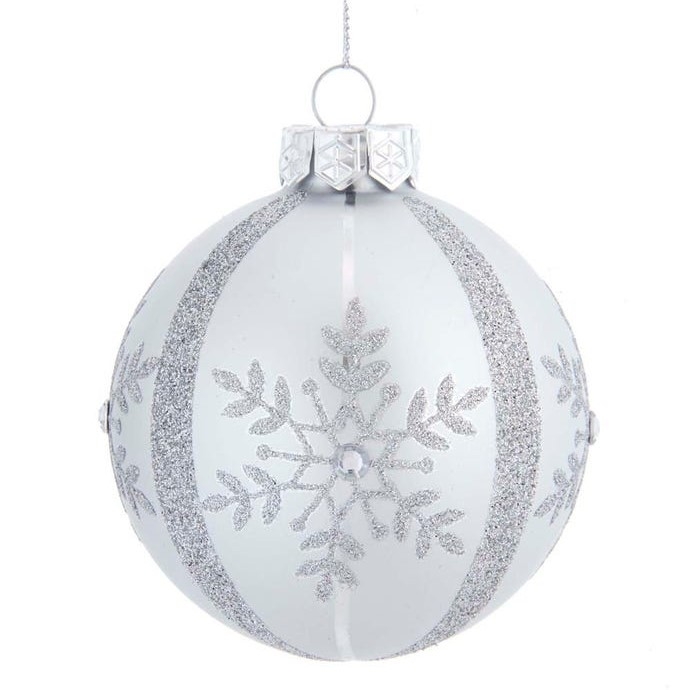 Etched Glass Christmas Ornament, Silver Snowflake Motif