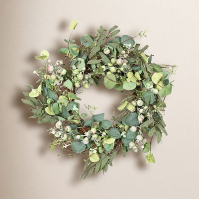 Eucalyptus Foliage Wreath with White Berries for Farmhouse Front Doors