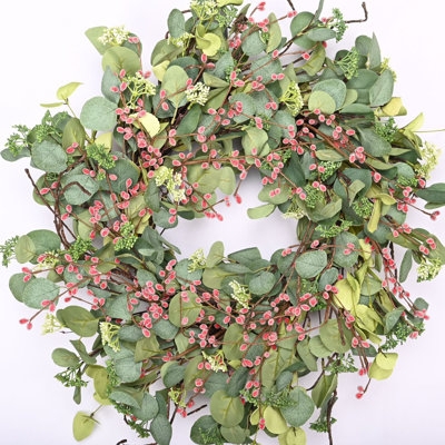 Eucalyptus Wreath, Handcrafted Appearance with White Berry Accents