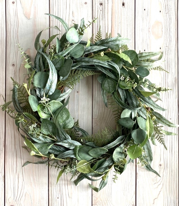 Eucalyptus Wreath in Sage Green for Modern Farmhouse Entryway