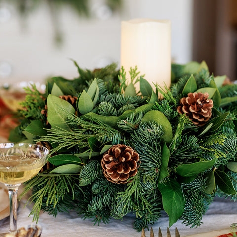 Evergreen Centerpiece Rustic Holiday Circular Wooden Tray Berries