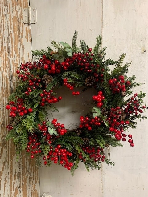 Evergreen Front Door Decor Wreath with Pinecone Integration