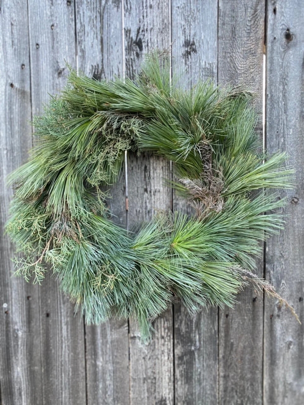 Evergreen Wreath Mixed Pine And Cedar Minimalist Red Accent