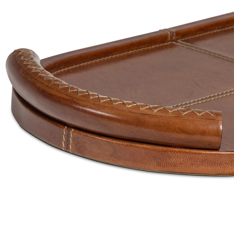 Extra Large Oval Decorative Tray in Tan Leather-Like Textured Finish