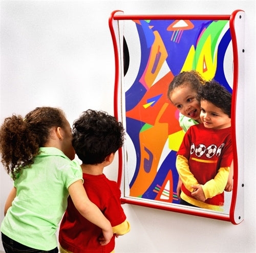 Extra Wide Distorting Mirror, Blue Frame & Playful Surface