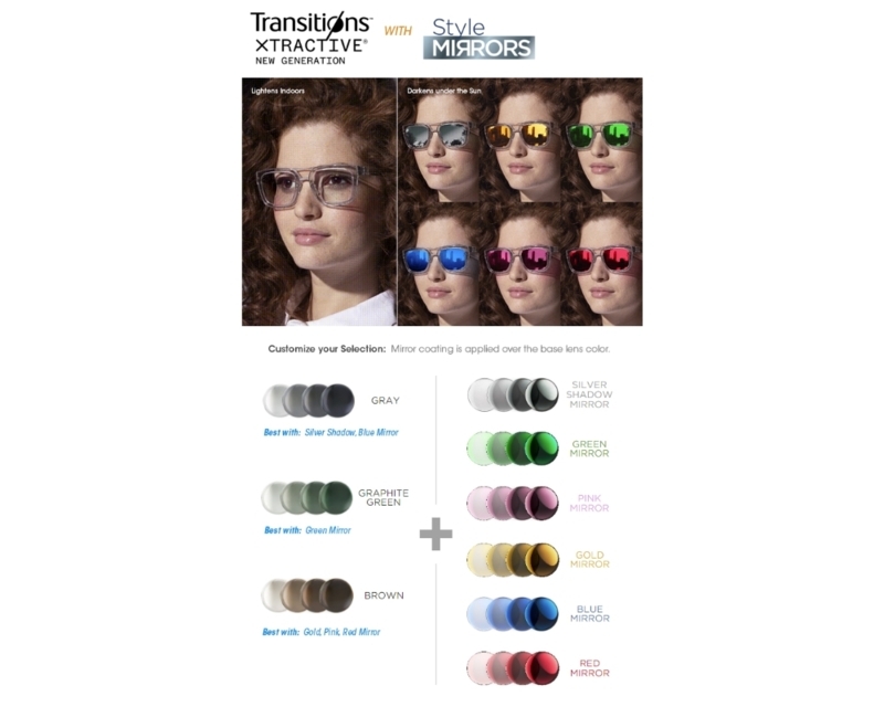 Eyeglass Lenses Mirrored Finish Metallic Color Palette Options
