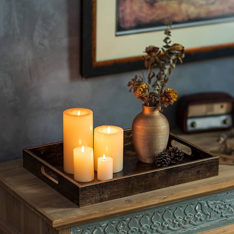 Farmhouse Brown Rectangular Tray with Cutout Handles