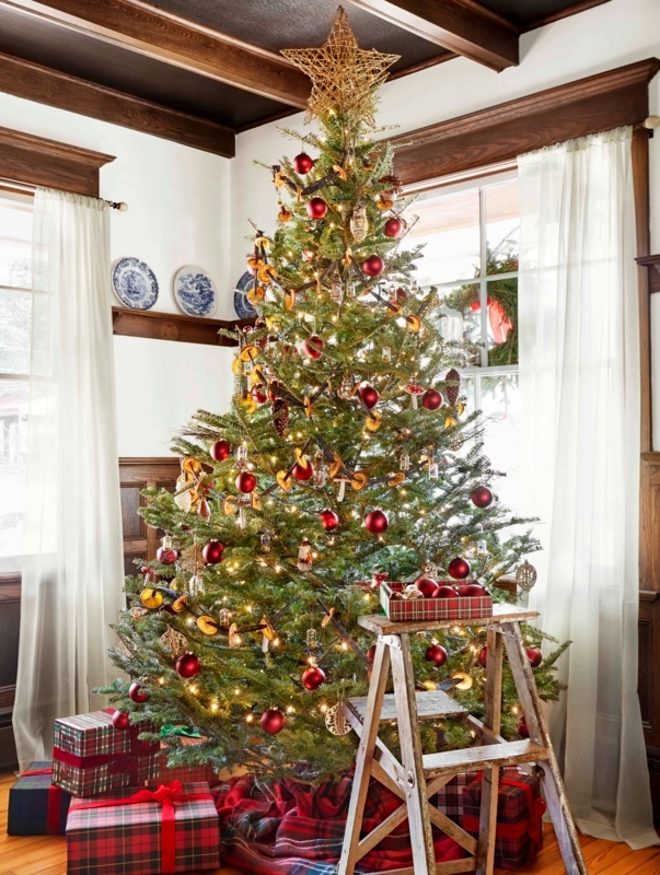Farmhouse Christmas Tree in Stone Urn Planter with Pinecone Accents