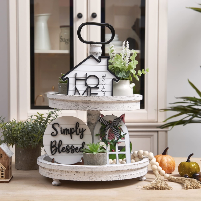 Farmhouse Decorative Accent Set with Faux Foliage and Signs