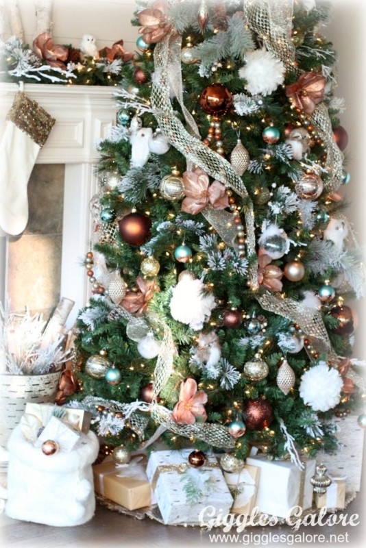 Farmhouse Glam Christmas Tree Ideas with Galvanized Collar and Oversized Snowflakes