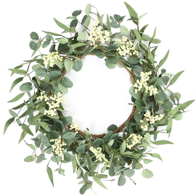 Farmhouse Greenery Wreath with Dense Layering and Variegated Sage Tones