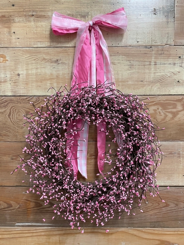 Farmhouse Style Nursery Wall Art Wreath with Pip Berry Texture in Blush