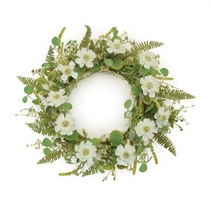 Farmhouse Style Spring Wreath White Floral Accents