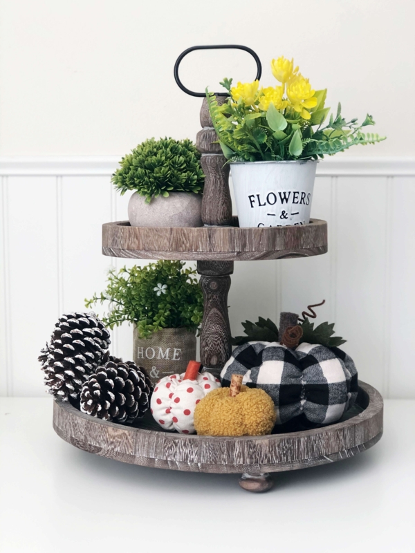 Farmhouse Tray Decor Ideas With Burlap Sac Container and Typography