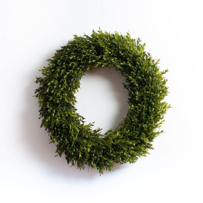 Faux Boxwood Wreath, Dense Lush Greenery for Classic Farmhouse Wall Decor